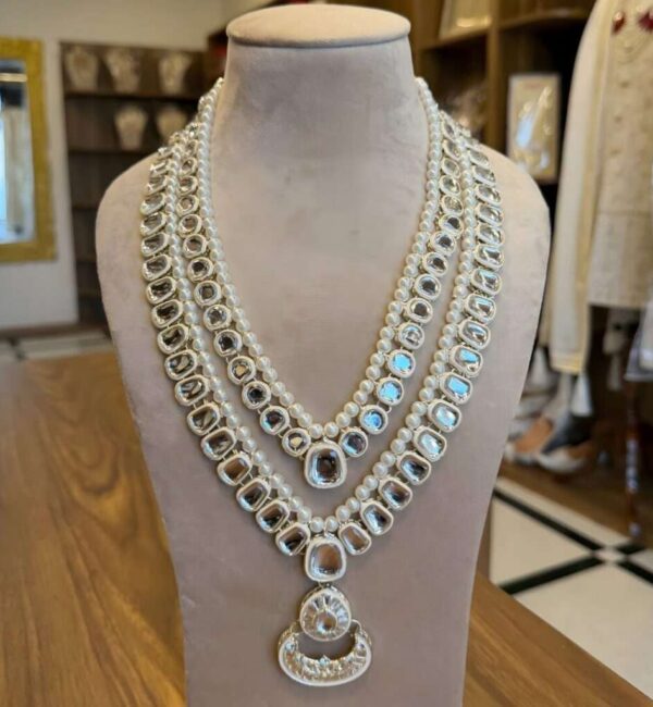 Kundan and Pearl Groom Mala with Crescent Pendant