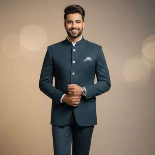 Premium Teal Blue Textured Blazer