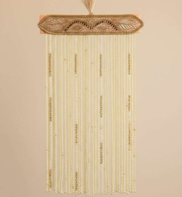 Handcrafted Zardosi Leaf Pattern Groom's Sehra with Pearl Strands