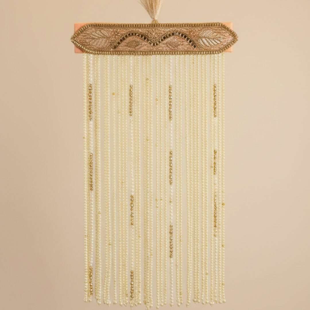 Handcrafted Zardosi Leaf Pattern Groom's Sehra with Pearl Strands