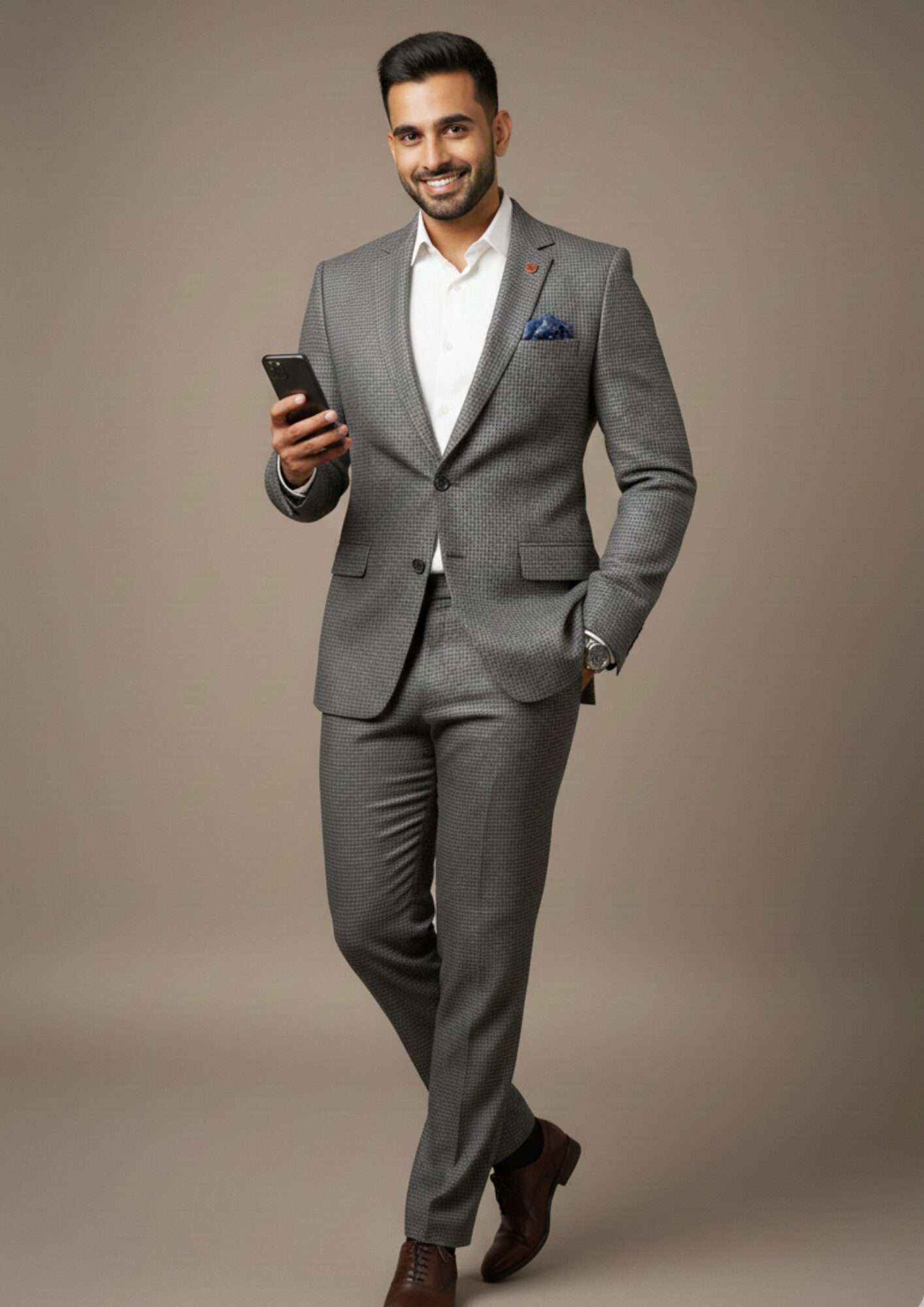 Executive Charcoal Grey Micro-Check Slim-Fit Suit - Image 2