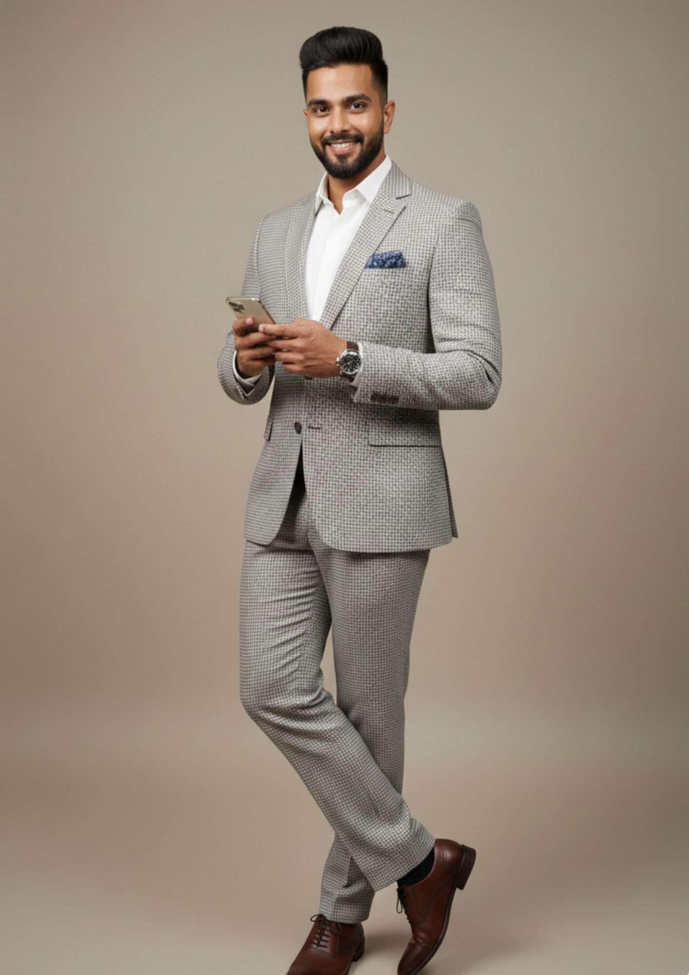 Elite Light Grey Micro-Patterned Luxury Suit - Image 4
