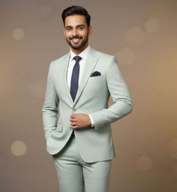 Premium Mint Green Textured Slim-Fit Suit