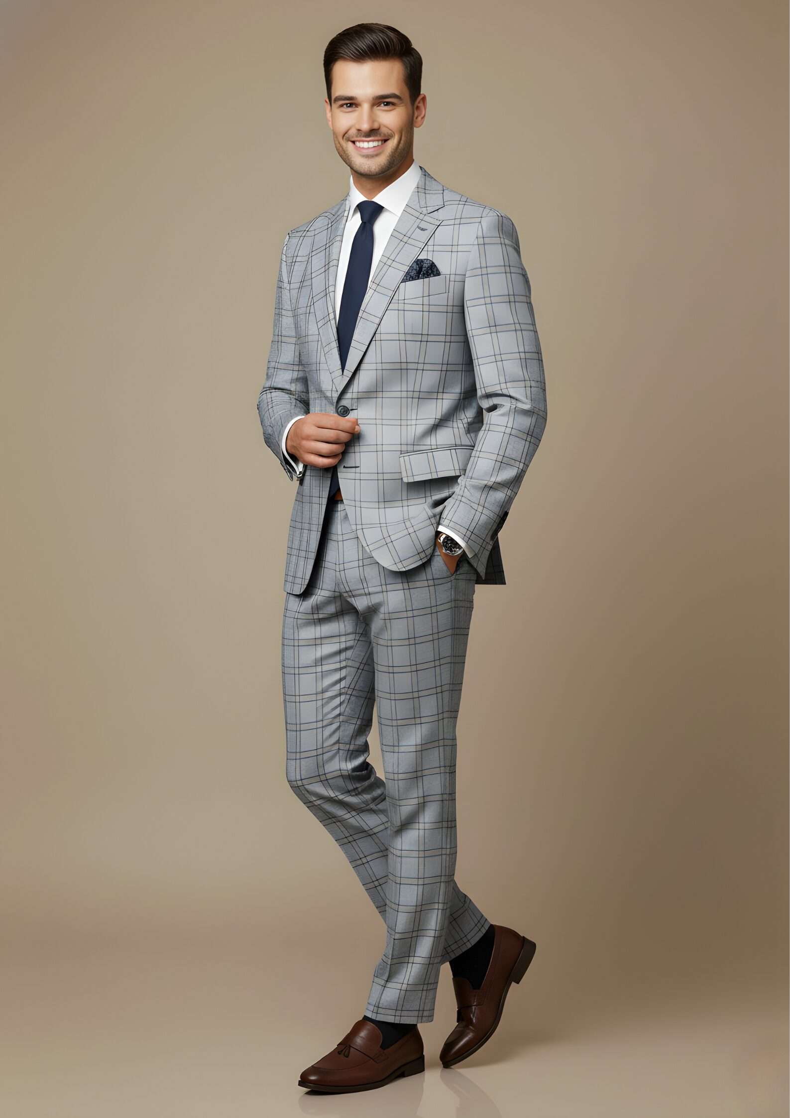 Elite Light Grey Windowpane Executive Slim-Fit Suit - Image 4