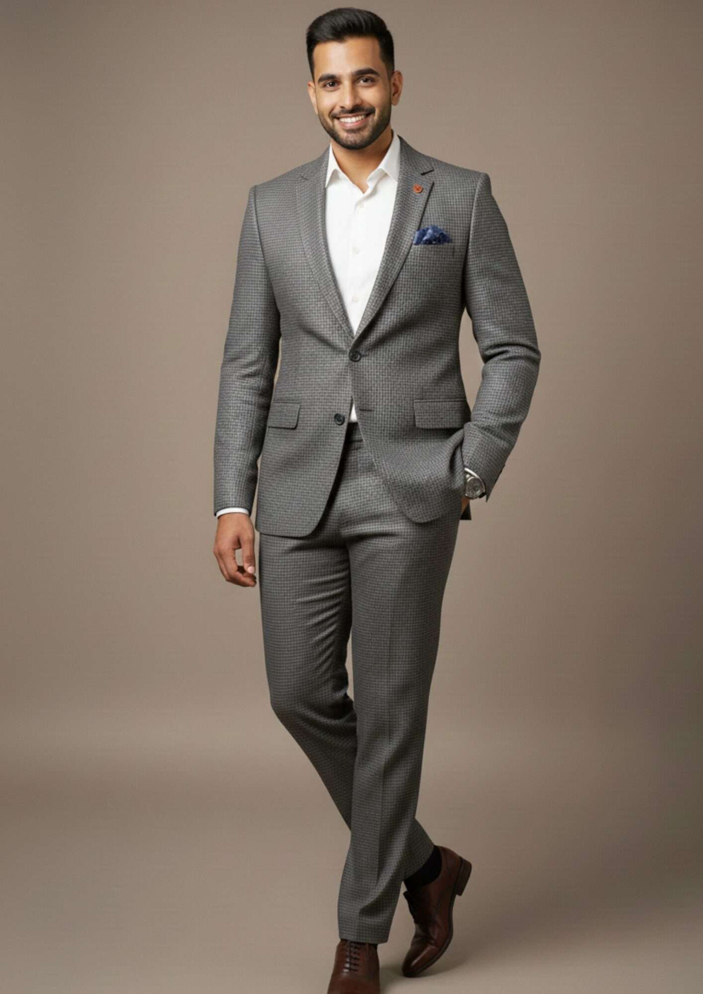 Executive Charcoal Grey Micro-Check Slim-Fit Suit - Image 3
