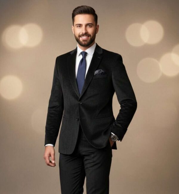 Elite Jet Black Textured Slim-Fit Formal Suit