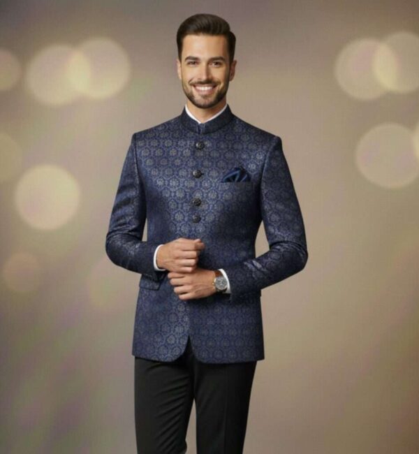 Imperial Navy Blue Jacquard Premium Designer Blazer