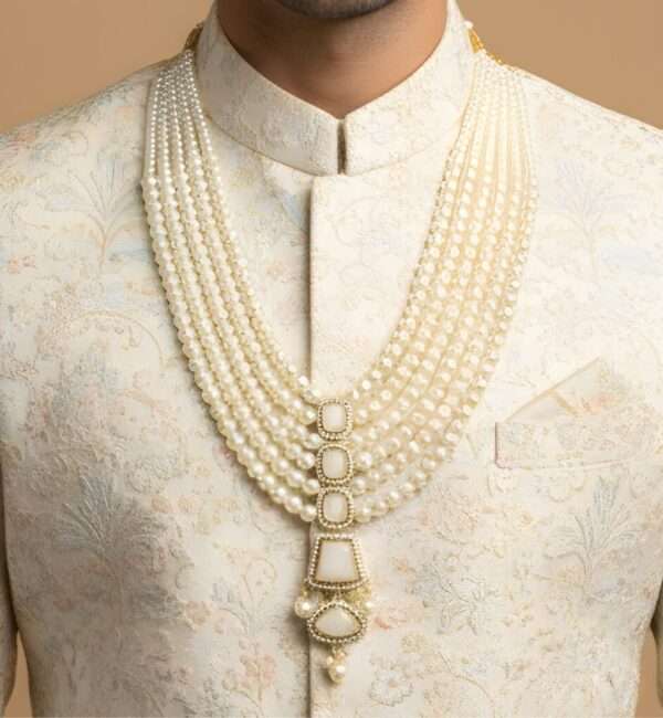 White Pearl Necklace with Stone Pendant