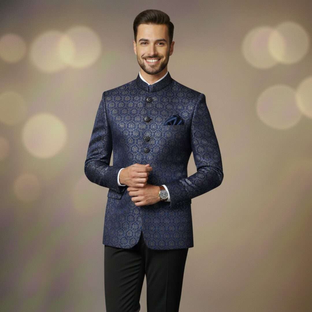 Imperial Navy Blue Jacquard Premium Designer Blazer
