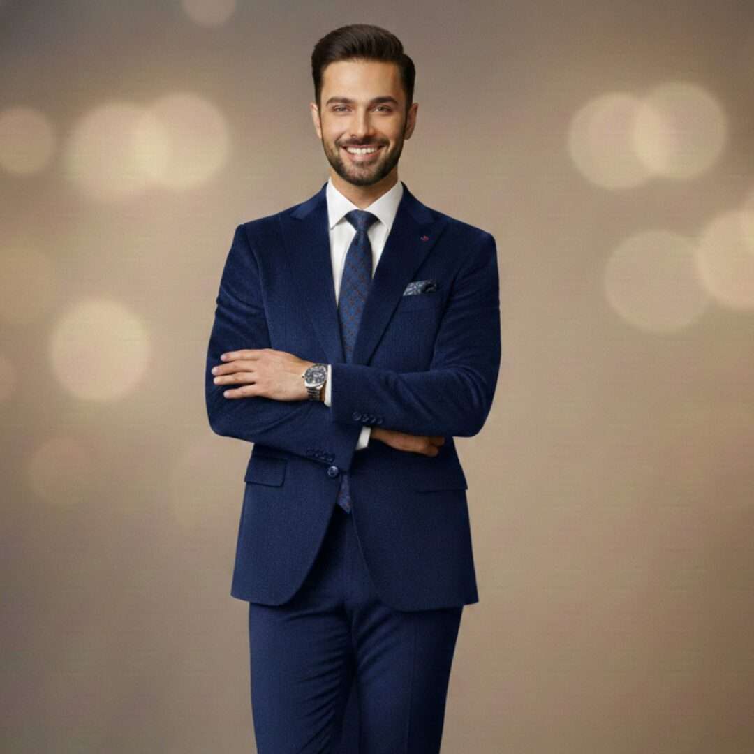 Royal Navy Blue Textured Executive Slim-Fit Suit