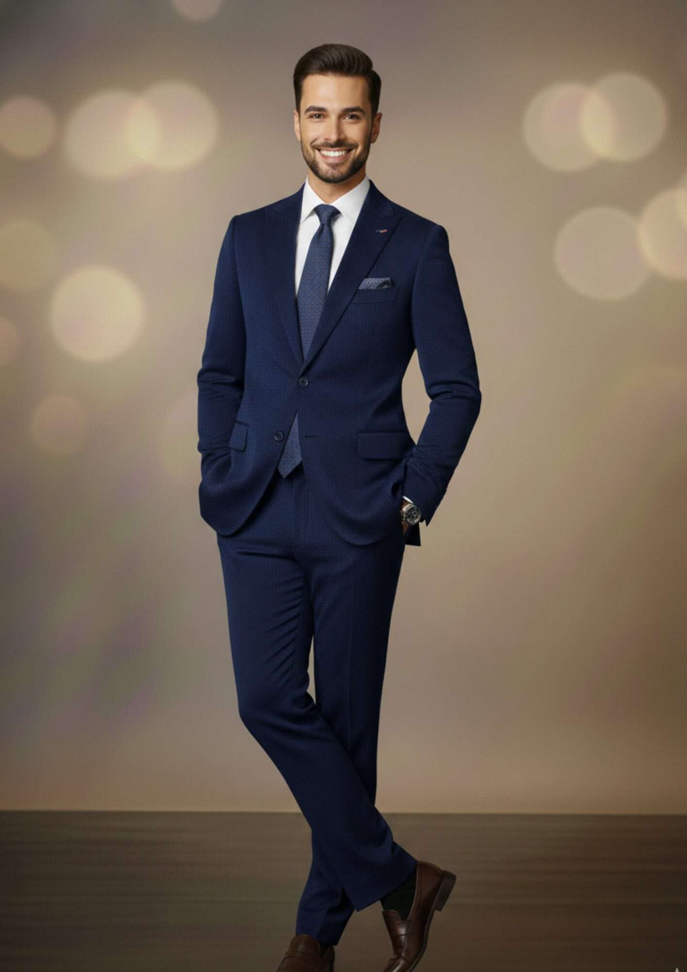 Royal Navy Blue Textured Executive Slim-Fit Suit - Image 3