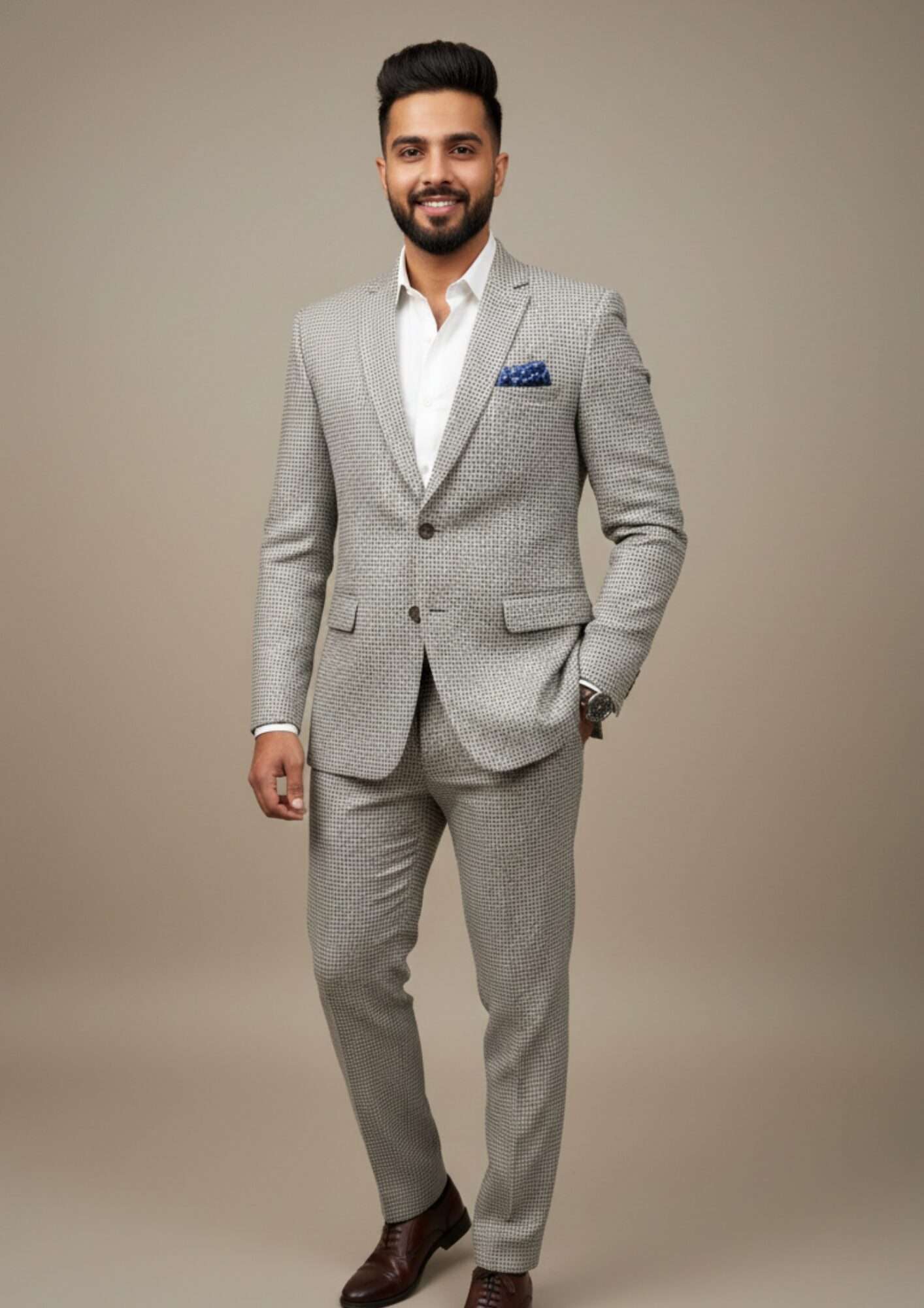 Elite Light Grey Micro-Patterned Luxury Suit - Image 2