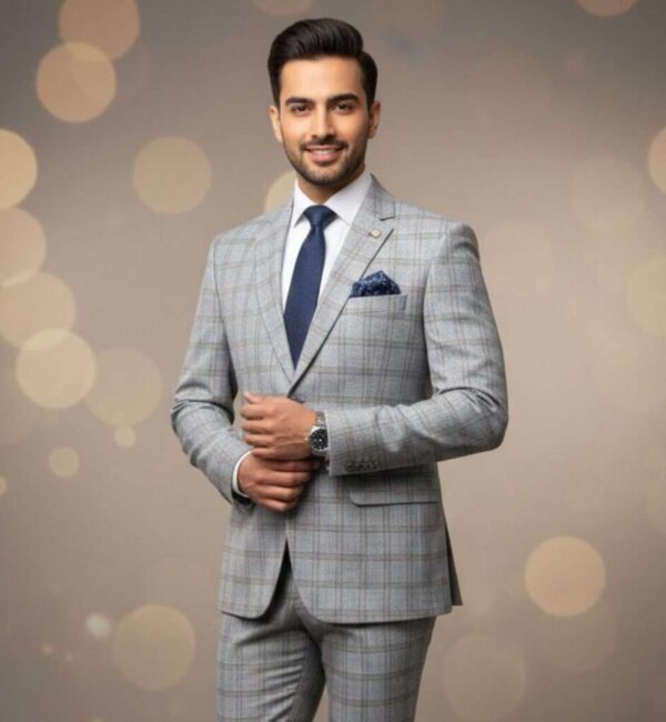 Sophisticated Light Grey Plaid Executive Suit