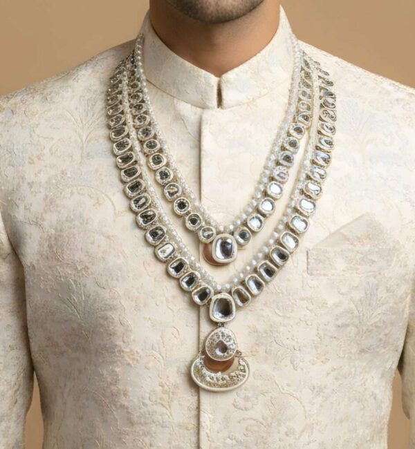 Kundan and Pearl Groom Mala with Crescent Pendant