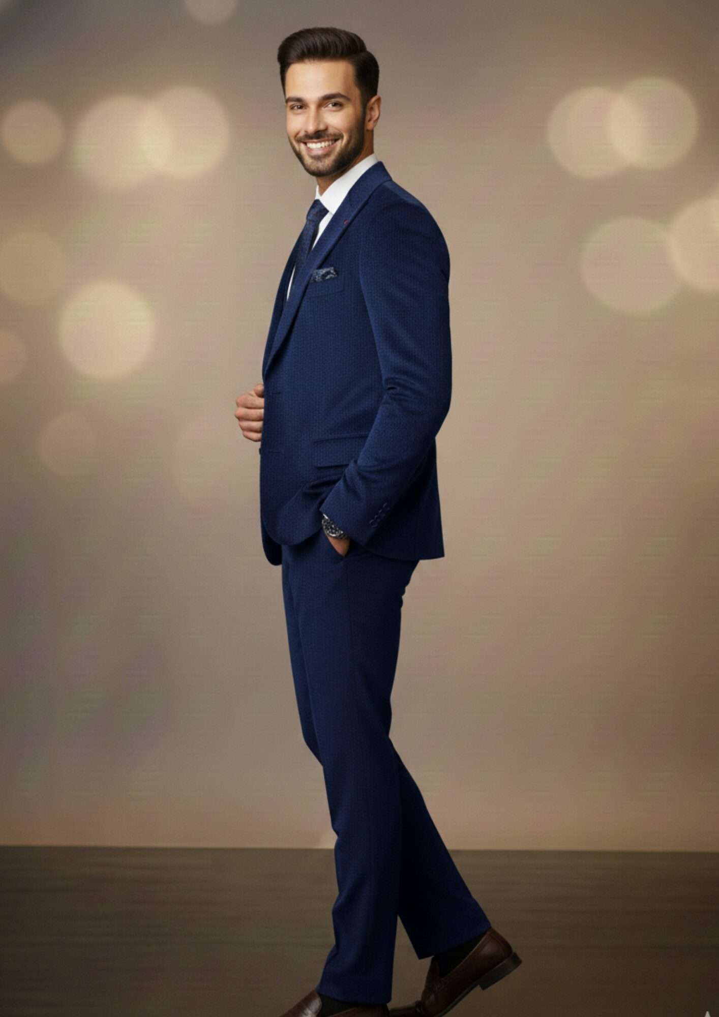 Royal Navy Blue Textured Executive Slim-Fit Suit - Image 4