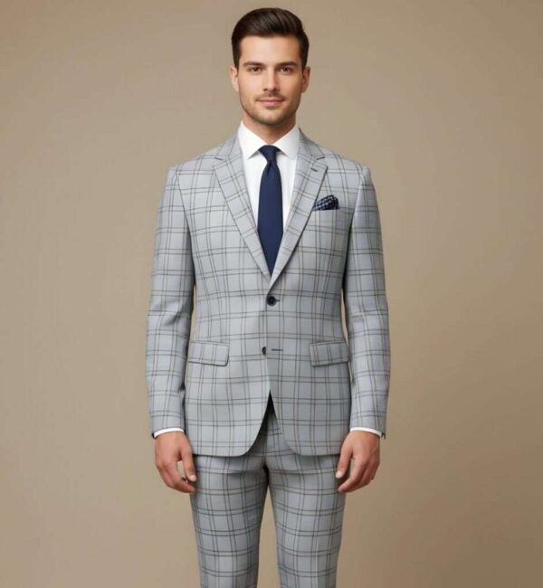 Elite Light Grey Windowpane Executive Slim-Fit Suit