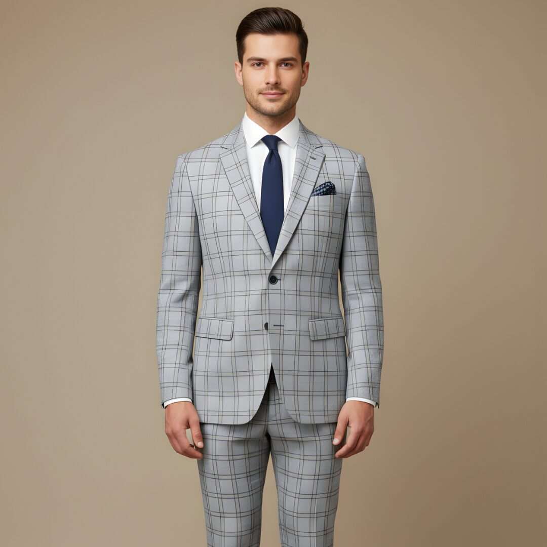 Elite Light Grey Windowpane Executive Slim-Fit Suit