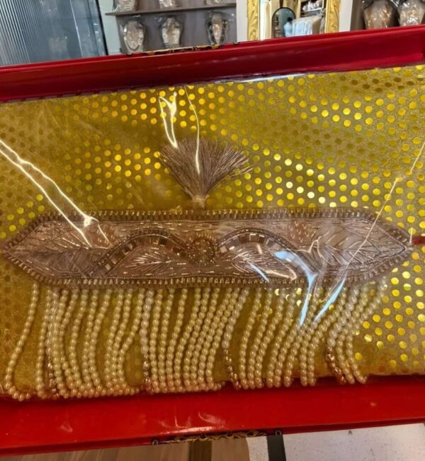 Handcrafted Zardosi Leaf Pattern Groom's Sehra with Pearl Strands